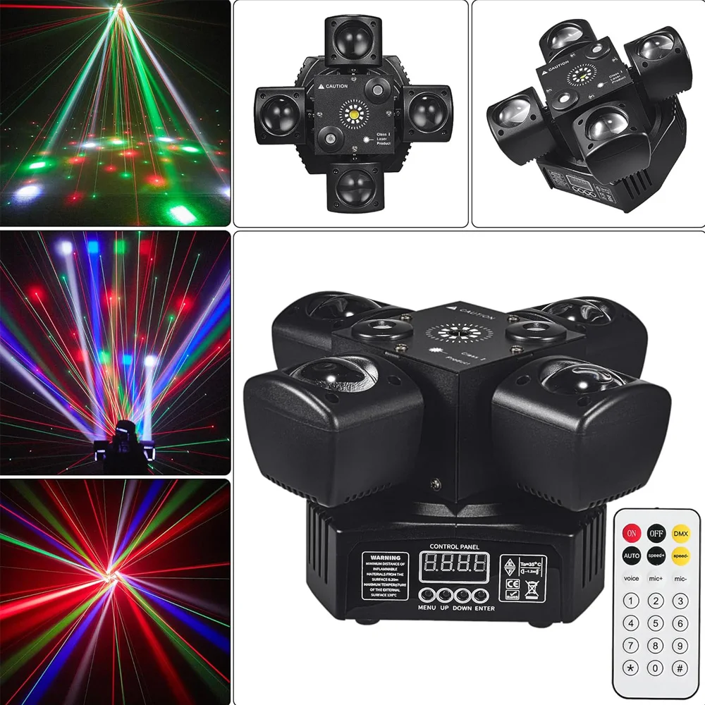 48W 4-Arm Mini Moving Head DJ Light Disco Lights Cabezas LED DMX512 Beam Strobe Effect RGBW Party Night Club Stage Light