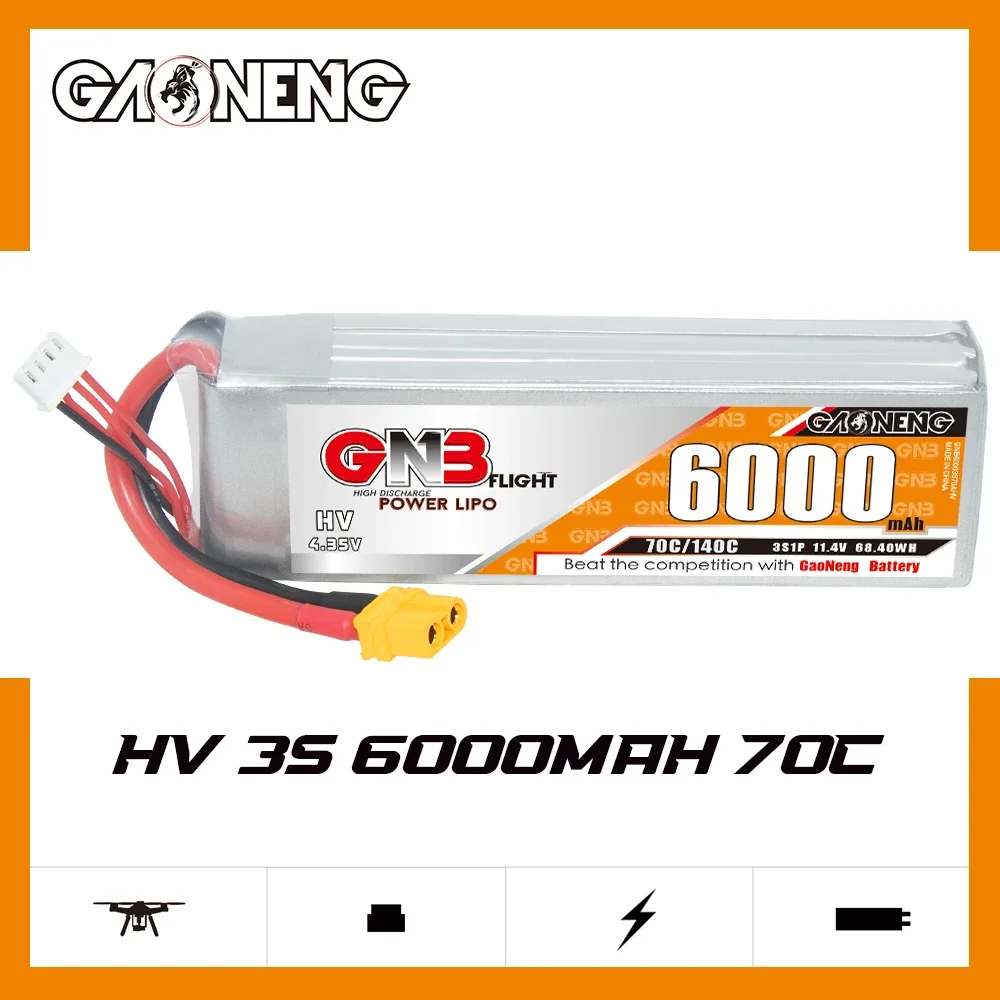 

GAONENG GNB 6000mAh HV 3S 70C 140C 11,4 V XT60 литий-полимерный аккумулятор Выгрузка и нагрузка Радиоуправляемый автомобиль осевой замок гусеничный Arrma RTR Redcat