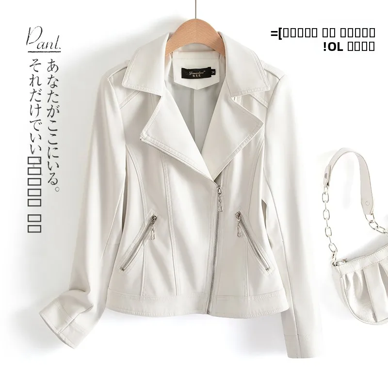   Jaqueta Feminina de Couro Genuíno Ning, Estilo Curto, Nova Coleção Primavera Outono 2025, Jaqueta de Motociclista em Pele de Carneiro Tamanho Grande para Mulheres