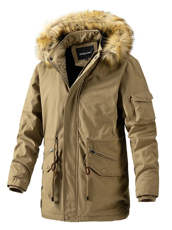 

Men's Faionable Casual Coat Warm Fce Lined Jaet Cotton Blend Fabric V-Ne Long Sve Zipper Closure Outerwear