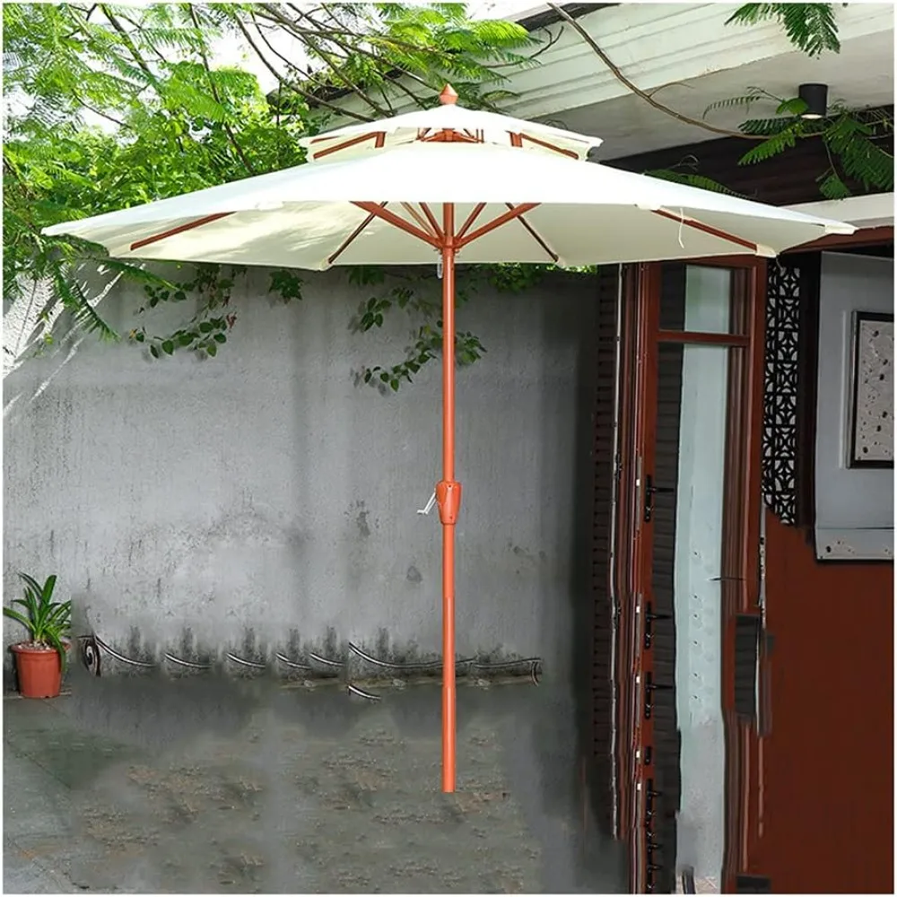 

Garden Umbrellas Patio Outdoor Umbrellas 2.7m Round Imitation Wood Grain Center Pillar Umbrella Polyester Cloth 8 bone.