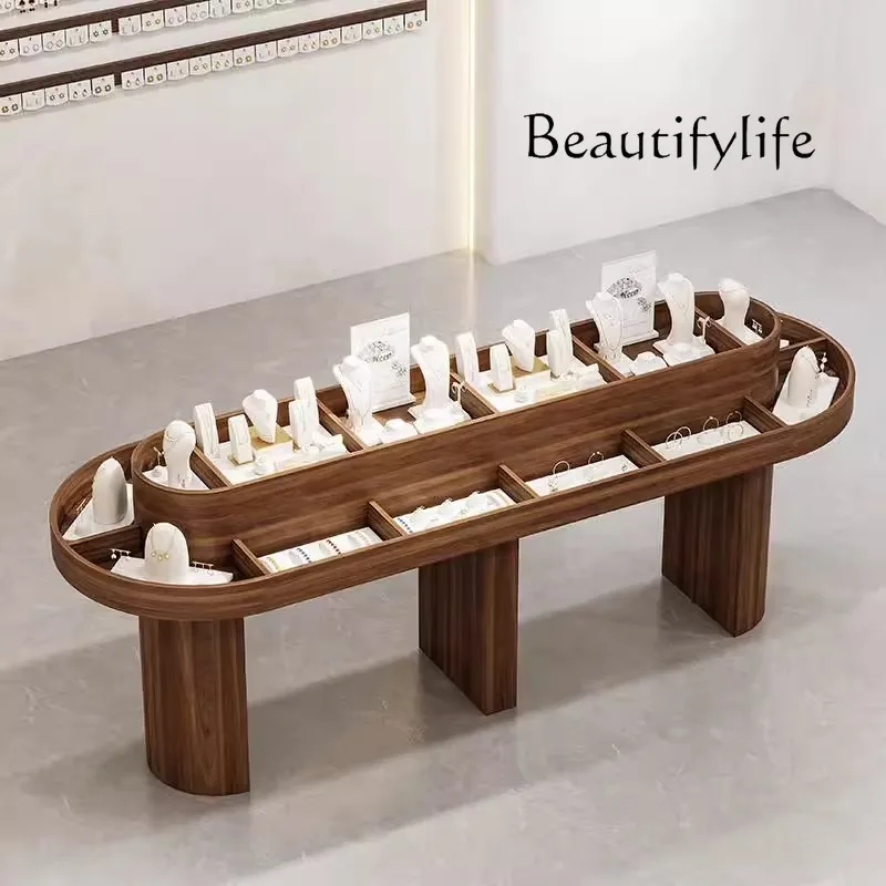 

Solid wood jewelry Nakajima cabinet Nakajidai skin care products shopping mall display stand table water table display stand
