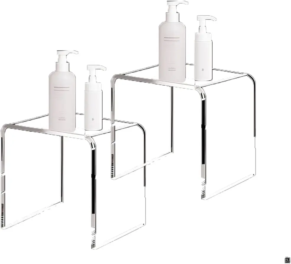 Acrylic 15 Inch Small Stool Set of 2,Multi-Use as Shower/Water-Resistant Stool,Clear Footstool for Bathroom, Seating and Placing