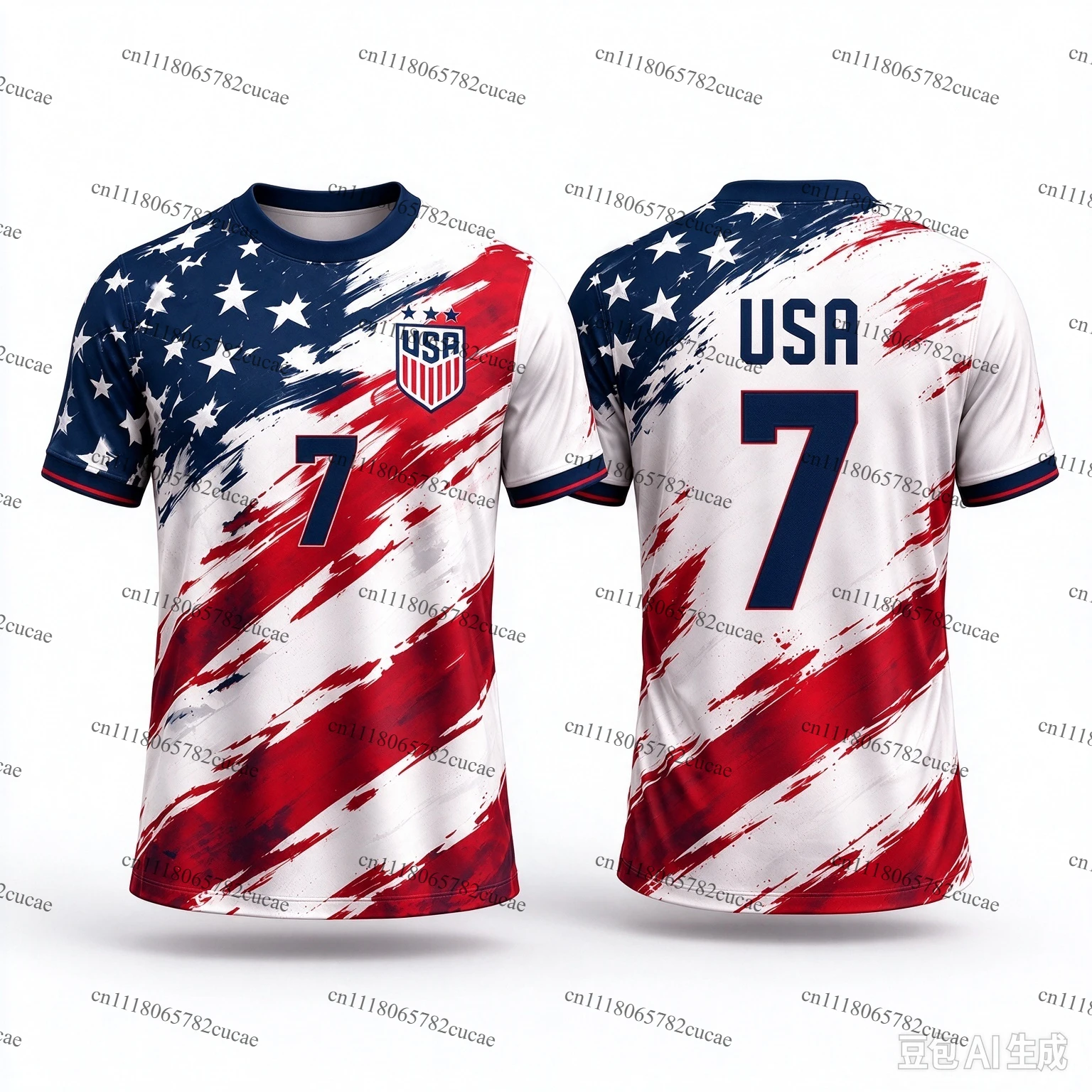United States national team football jersey, splattered star and stripe print, fan commemorative sports quick drying T-shirt