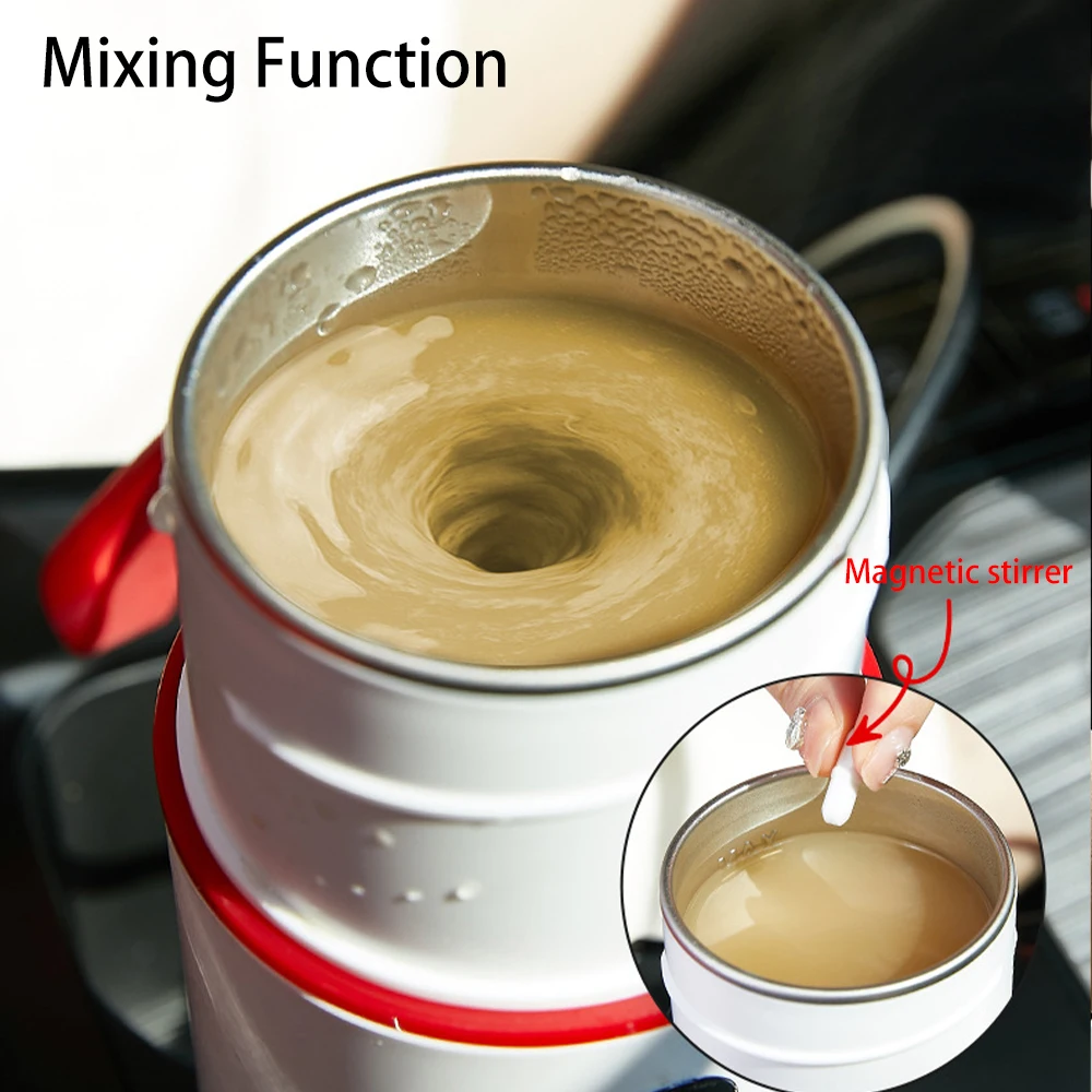 12V/24V Car Heating Cup Portable Electric Kettle w/ Automatic Stirring Function Water Warmer Bottle Car Heating Cup LCD Display