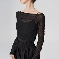 Ballet Top Women Ruffle Sleeve Dance Shirt Summer Cropped Fitted Dancewear