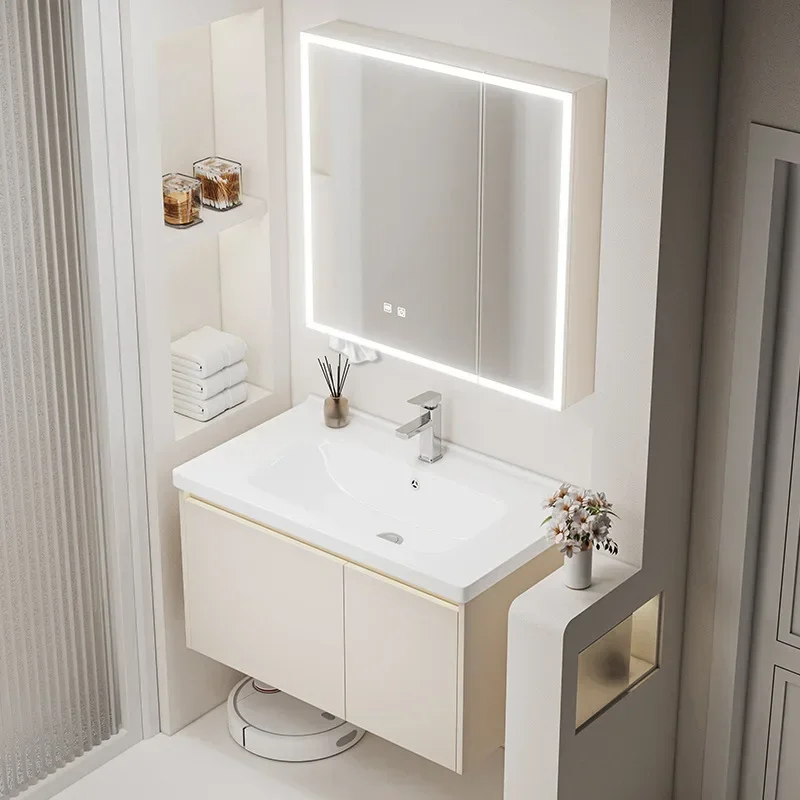 Bathroom Cabinet Vanity Ceramic Vessel Sink Set Wall Mounted Cabinet with Mirror Countertop Chorme Faucet Drain Mirror Vanities
