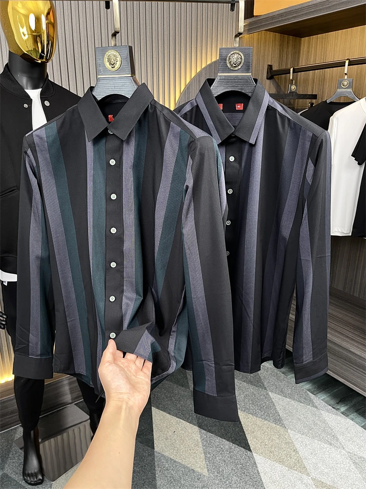 

G-ade Аутентичные хлопковые полосатые мужские длинные све, модный отложной воротник-стойка, осенняя одежда, повседневная одежда