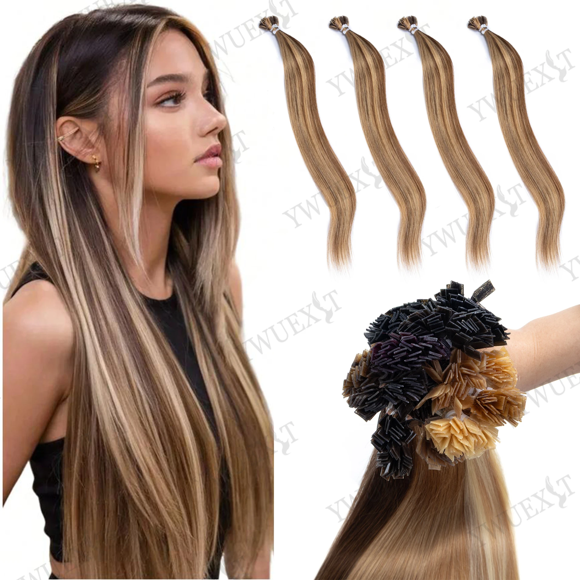 

Профессиональные кератиновые пряди с плоским концом для горячей фьюжн-установки, 12-22 дюйма, 30 г натуральных человеческих волос, салонное качество для любого случая