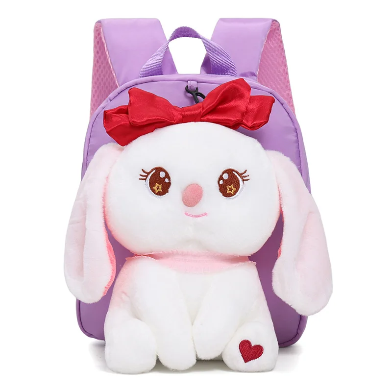 

2024 New Cute Cartoon Rabbit Child girl backpack Detachable plush Kindergarten kids bag Small Nylon youth school backpacks