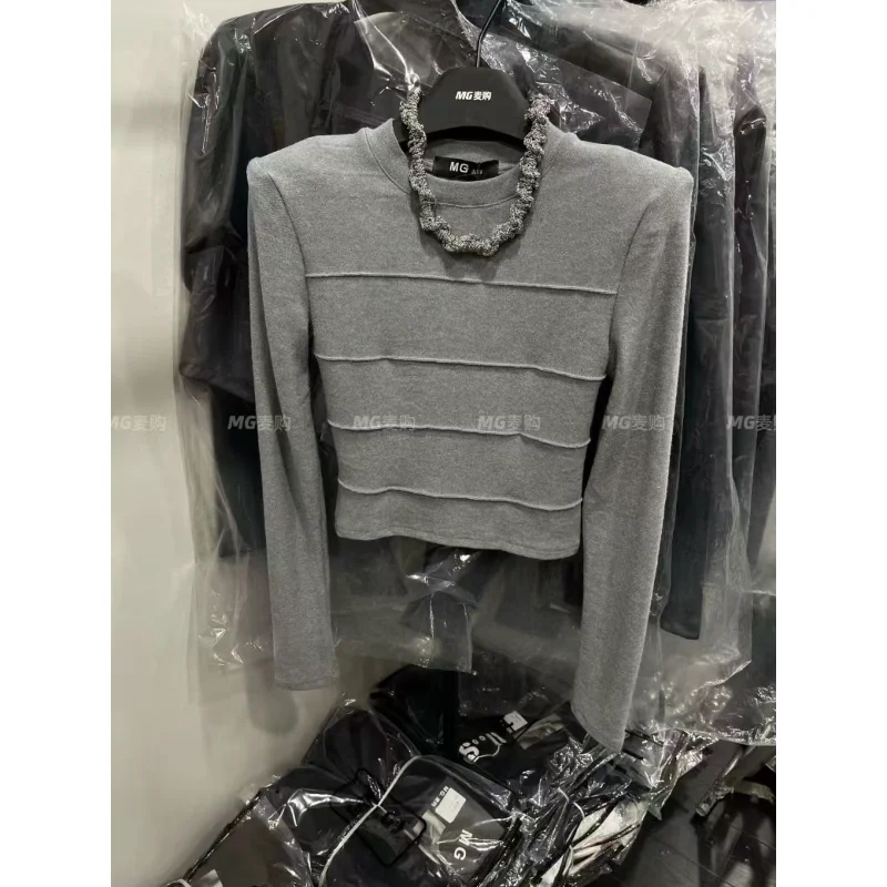 

Solid Color Long-sleeved T-shirt for Women 2025 Early Autumn New Round Neck Versatile Casual Top