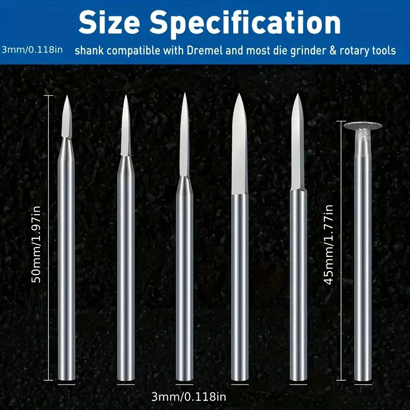 12Pcs Wood Carving Burr Bits Set, 3mm Shank Rotary Engraving Bits for Woodworking, Carving, Grinding & DIY Projects