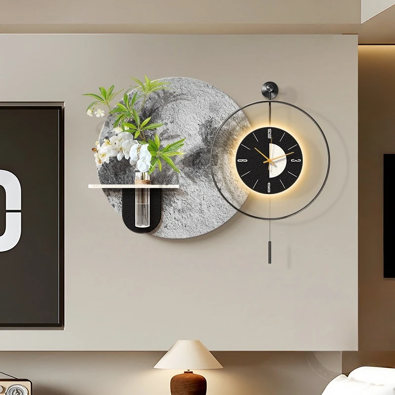 Restaurant Decorative Painting High-end Dining Table Background Wall Hanging Painting Green Plant Clock Combination Mural view 3