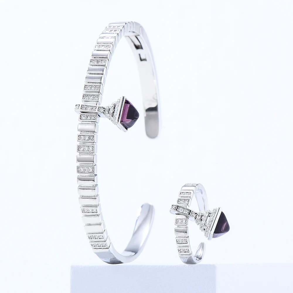 Trendy Punk Link Saudi Arabia Bangle Ring Jewelry Sets For Women Wedding Engagement brincos para as mulheres designer bracelet