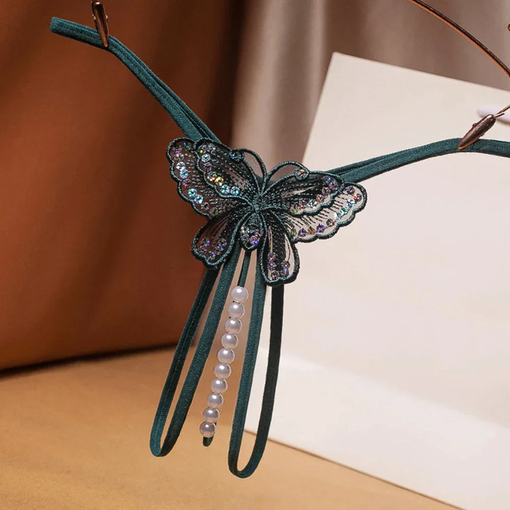 ثونغ نسائي مثير مطرز بالخرز ، ملابس داخلية مفتوحة ، ثونغ فراشة