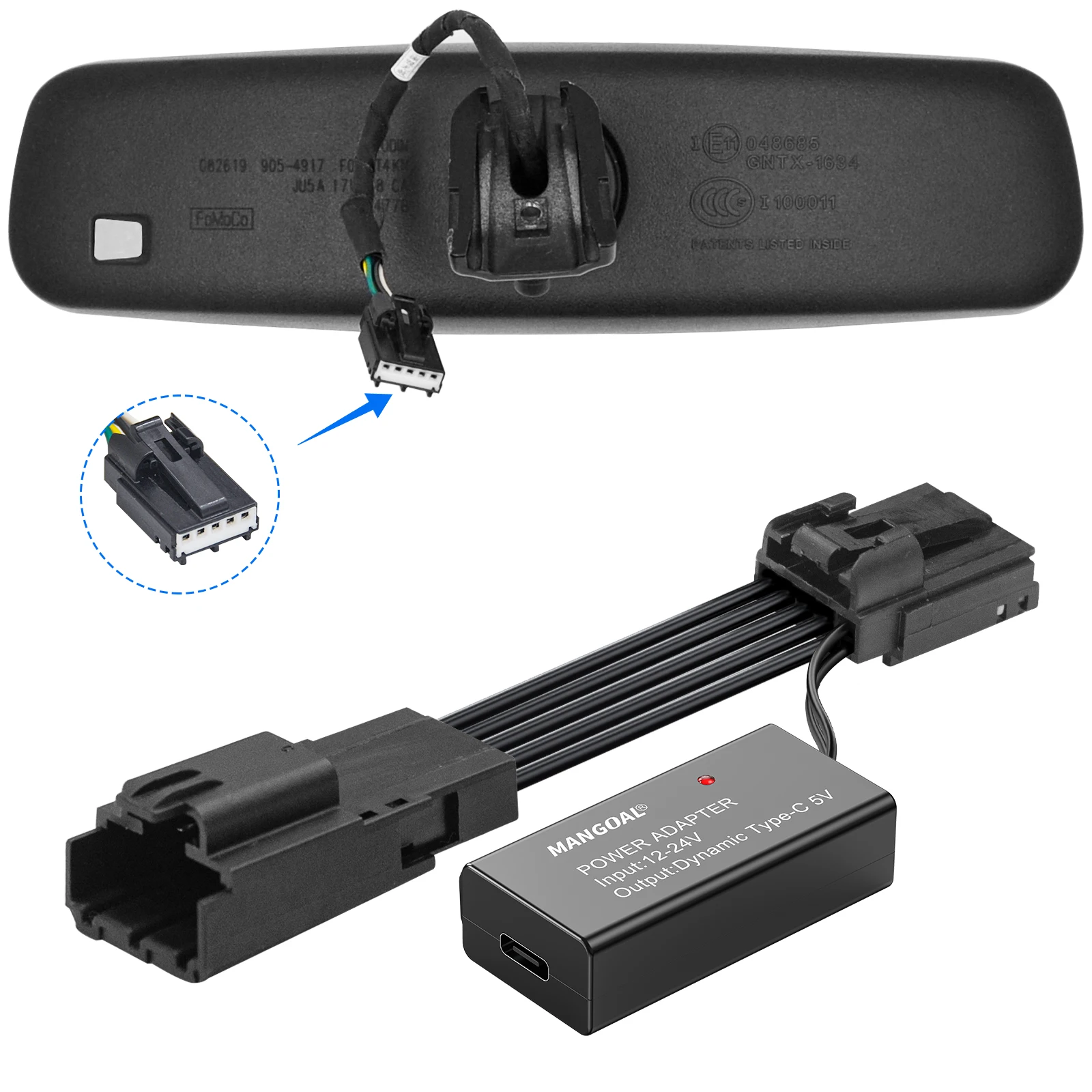 Mangoal Dash Cam Power Adapter Fit For Ford Escape Explorer Edge Expedition Bronco  Type-C USB Interface Plug and Play Adapter