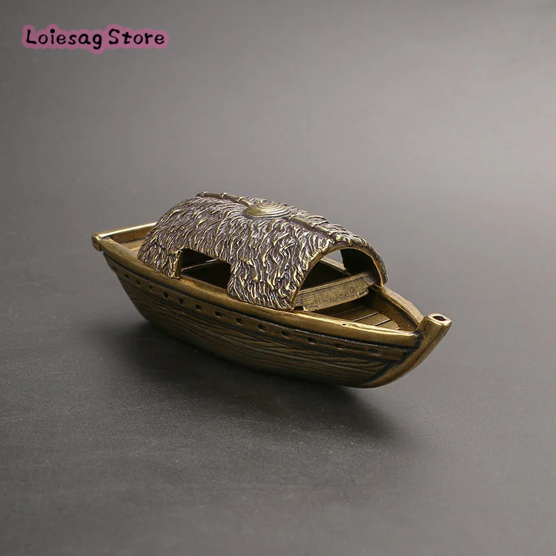 Pure Copper Fishing Boat Tabletop Ornaments Incense Inserted Buddha Incense Burner Zen Incense Thread Tea Table Small Ornaments