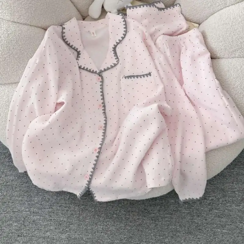 Sweet Princess Pajamas Autumn Korean Edition Fashion Women's Polka Dot Long Sleeve Pants Home Clothes Girls' Set Skin Friendly