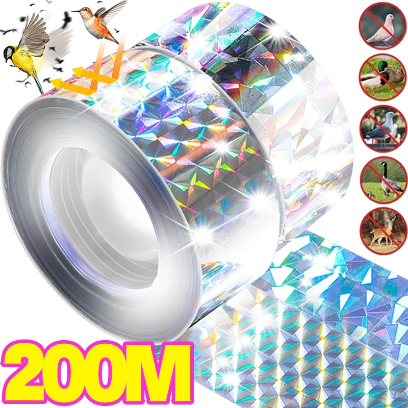 

200m Anti Bird Reflective Tape Fox Scare Ribbon Double Sided Birds Away Reflective Tape for Outdoor Pest Control Garden Supplies