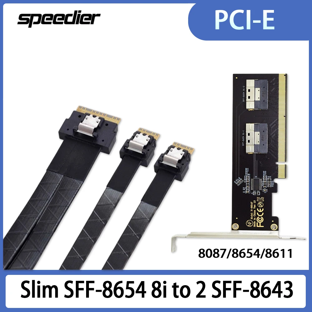 

4i 8i PCI-E NVMe Adapter Card Hard Disk Slim SFF-8654 8i To 2 Ports 8654 8611 8643 OCULINK SAS 8087 Array Data Cable 40CM