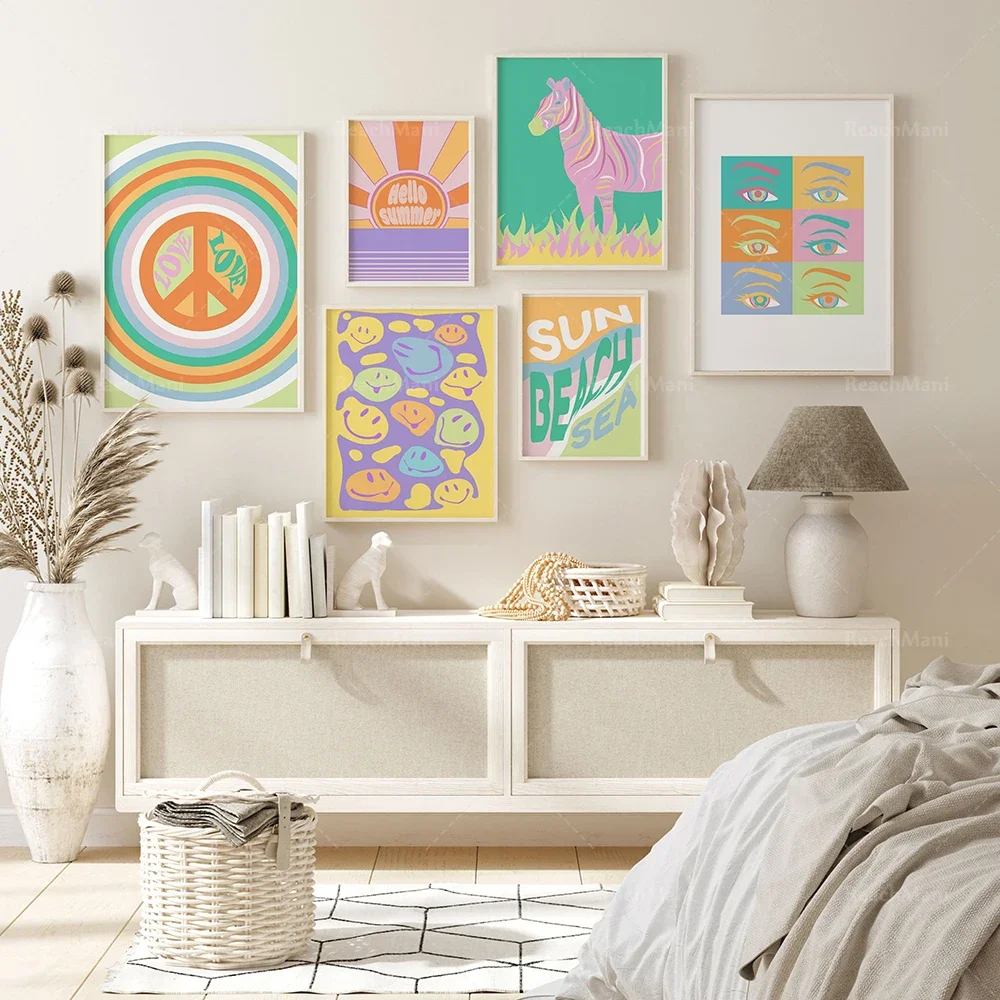 Colorful Prints Poster , Retro Print Wall Art, Pastel Prints Kids Room Wall Art Set, Boho Colorful Wall Art Bundle, Office Wall