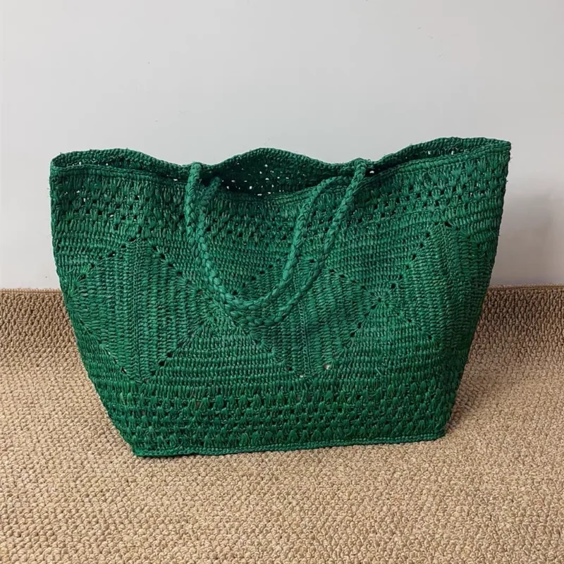 Summer Raffia Woven Shoulder Bag Stylish Large Capacity Hand-woven Crochet Tote Bag Solid Color Simple Beach Vacation Handbag