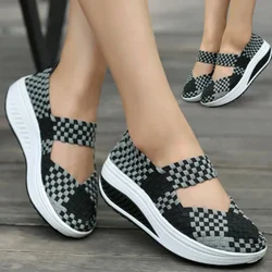 Fashion Woven Soft Bottom Fish Mouth Women's Vulcanize Shoes Hollow Out Breathable Shoes Elastic Strap Casual Shoes Comfortable