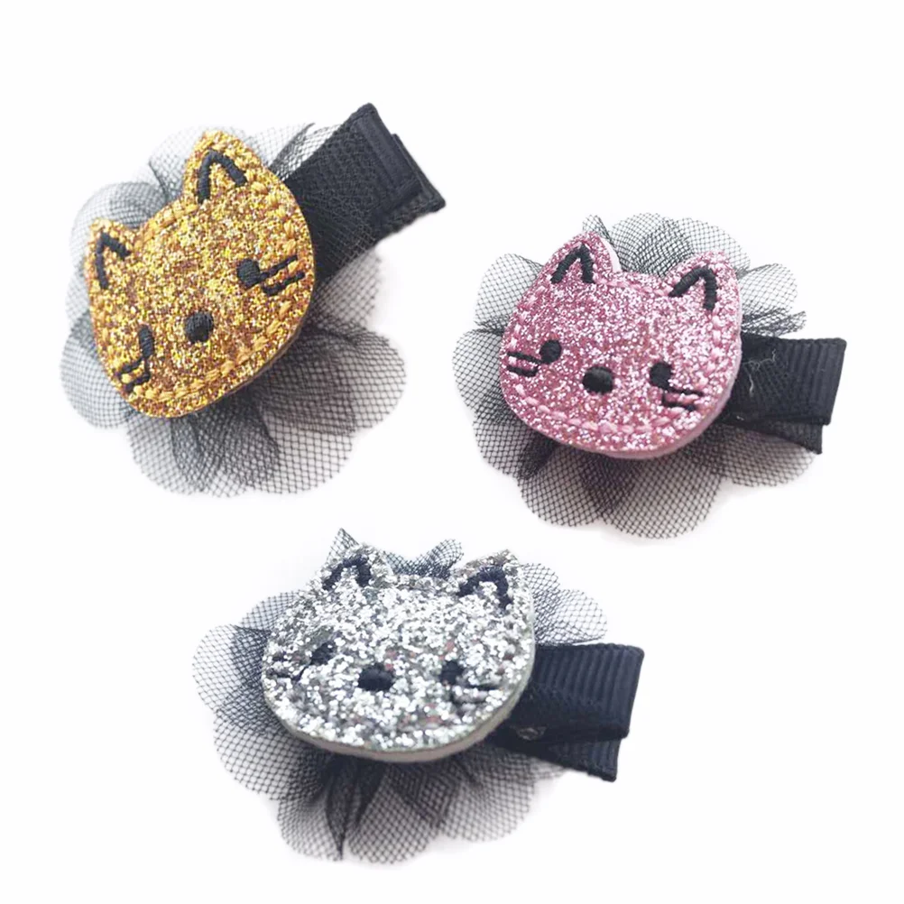 6 PCS Adurable Cat Hair Clip Glitter Hairpin Barrette for Baby Girls Children (Pink + Silver  + Gold 2pcs Each)