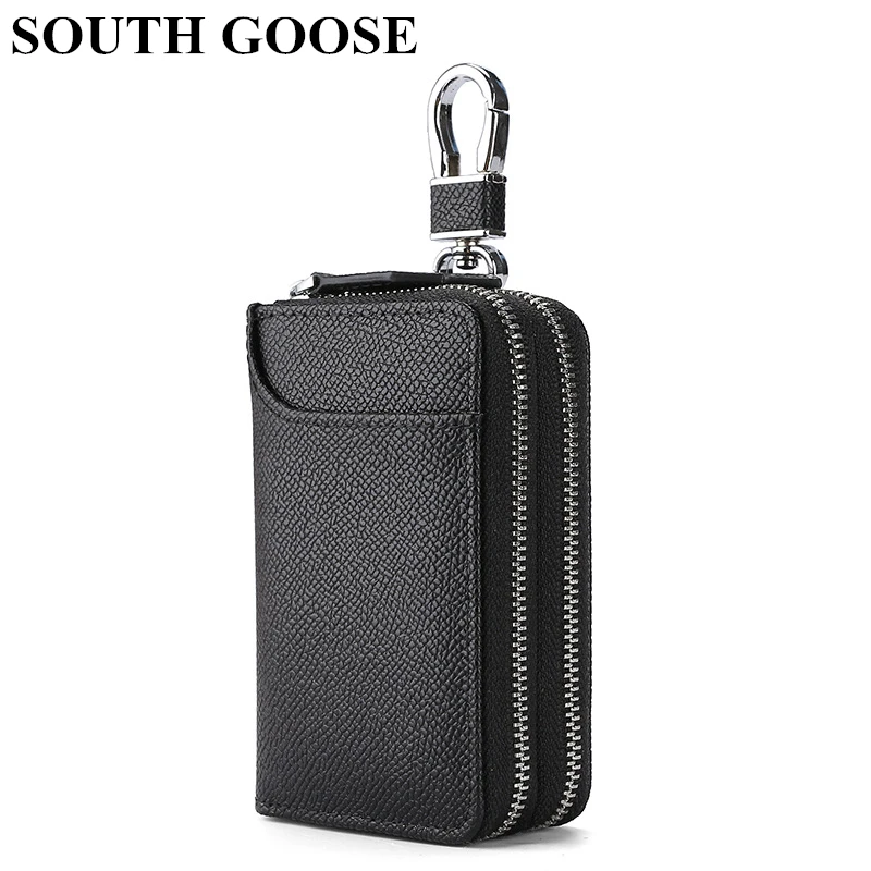 Fashion Unisex Key Wallets Men Cow Leather Car Key Holder Double Zipper Keychain Case Women Casual Keys Organizer Key Coin Pouch