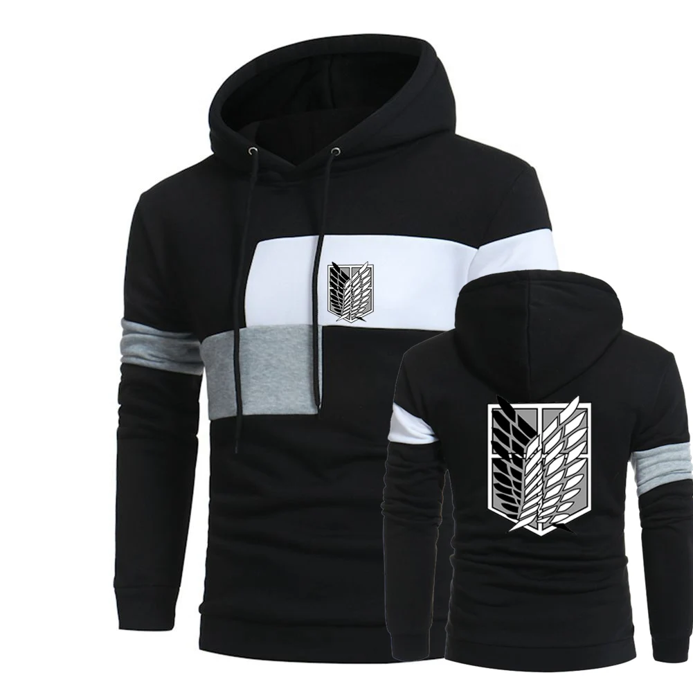 2023 Spring Autumn Fashion New Man's Attack On Titan Logo Print Tricolor Patchwork Hooded Streetwear Hip Hop Comfortable Hoodies