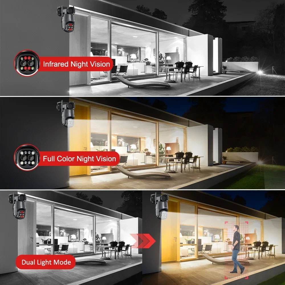 Outdoor AI Human Tracking Color Night Vision Security Camera IP Camera Wifi/4G Sim Card PTZ 4MP Dual Lens 2.8mm-8mm