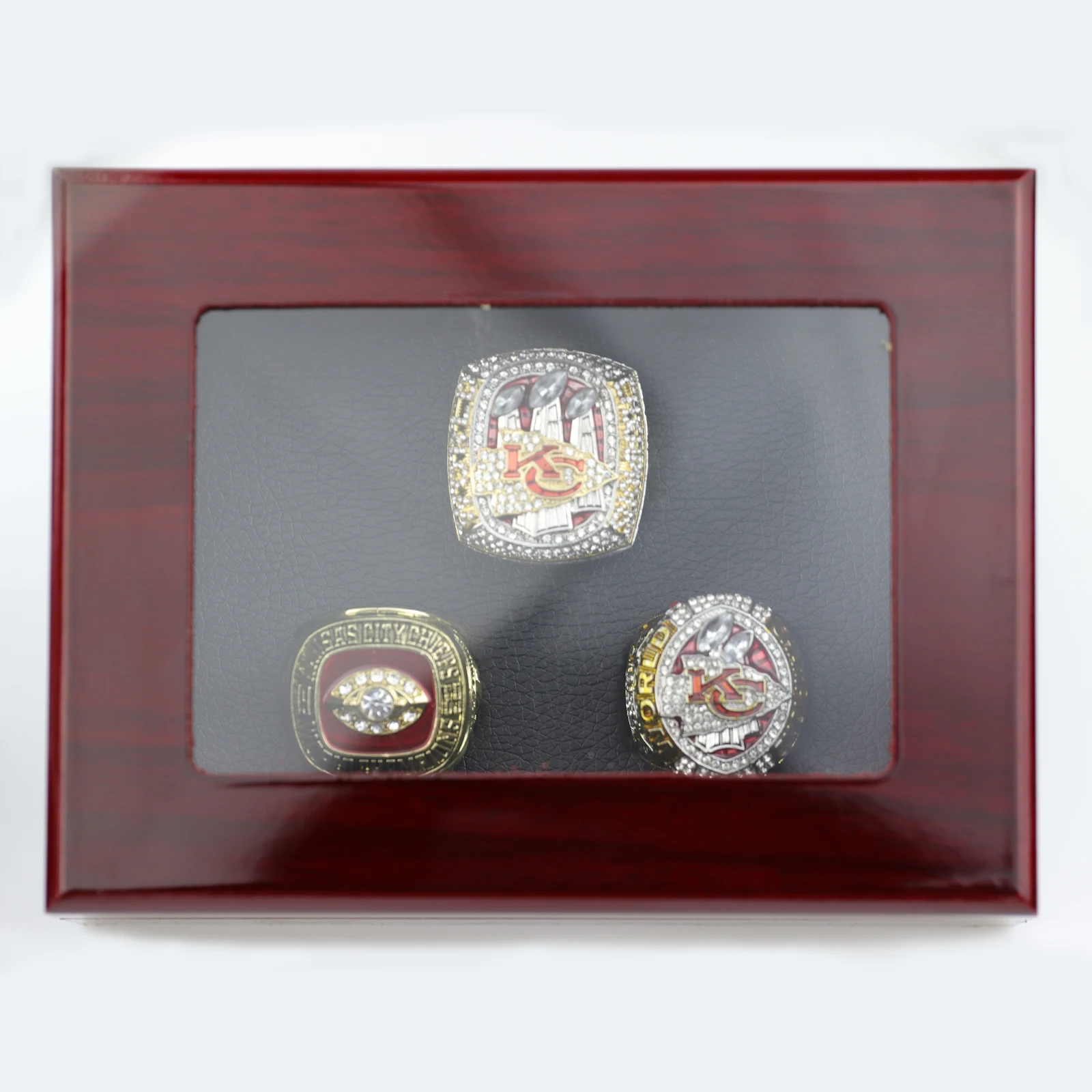 3-Holes Kampioenschap Ring Verpakking Decoratie Doos Massief Hout Display Doos Souvenir Geschenkverpakking Ring Set