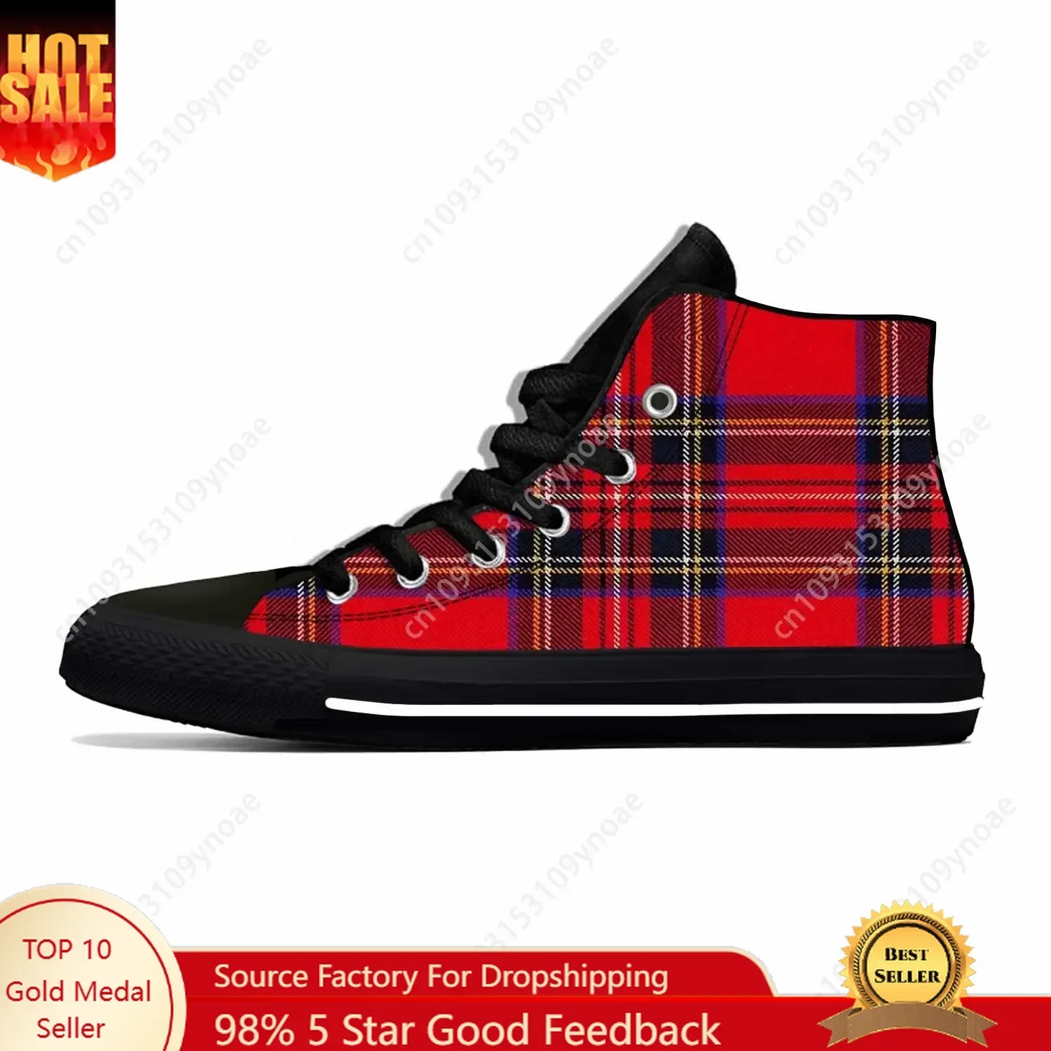 

Red Scottish Stewart Clan Tartan Plaid Royal Cool Casual Shoes High Top Mens Womens Teenager Comfortable Breathable Sneakers