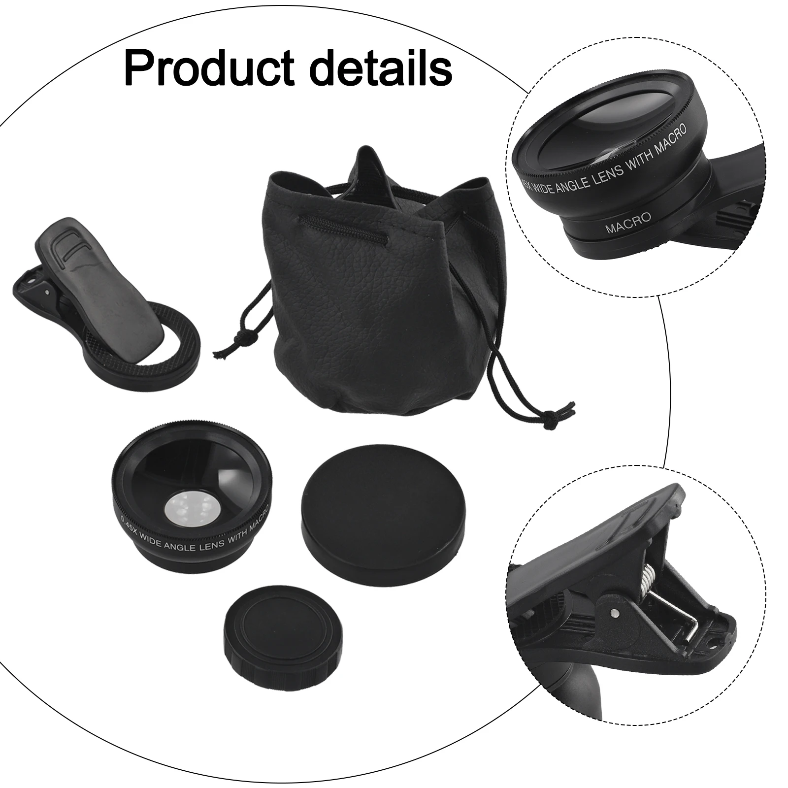 

Phone Lens Kit with 15X Macro and 0 45X Wide Angle Lenses and Travel Bag to Enhance Mobile Photography Experience
