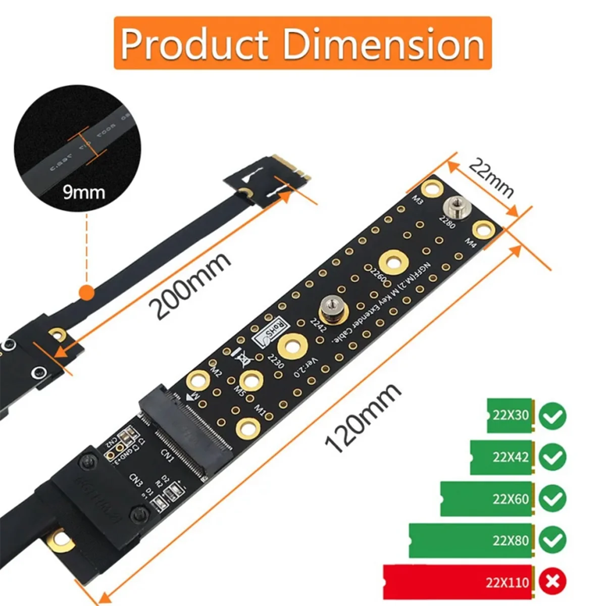 Adicionar cartão ngff m.2 chave a macho para chave m fêmea adaptador de placa com cabo m2 chave ae para nvme para 2230 2242 2260 2280