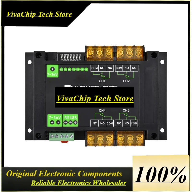 VivaCIndustrial Modbus RTU 4-Relay Module With RS485 Interface, 30A High Current, Onboard LED Indicators, Multi Protecti