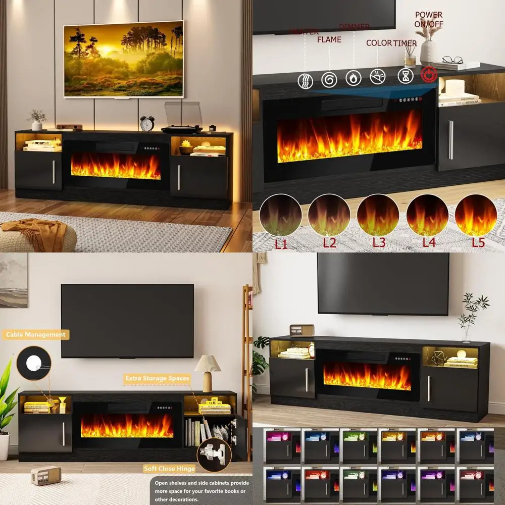 

70 Деревянная подставка под телевизор с 36 каминами, развлекательный центр для телевизоров до 80