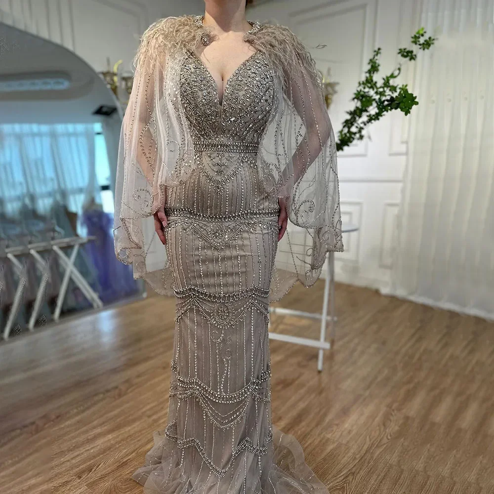 Customized Dubai Caramel Mermaid Elegant Evening Dresses 2025 Sleeveless  Shawl Yarn Feathers Formal Dress Serene Hill LA70171A - AliExpress 320