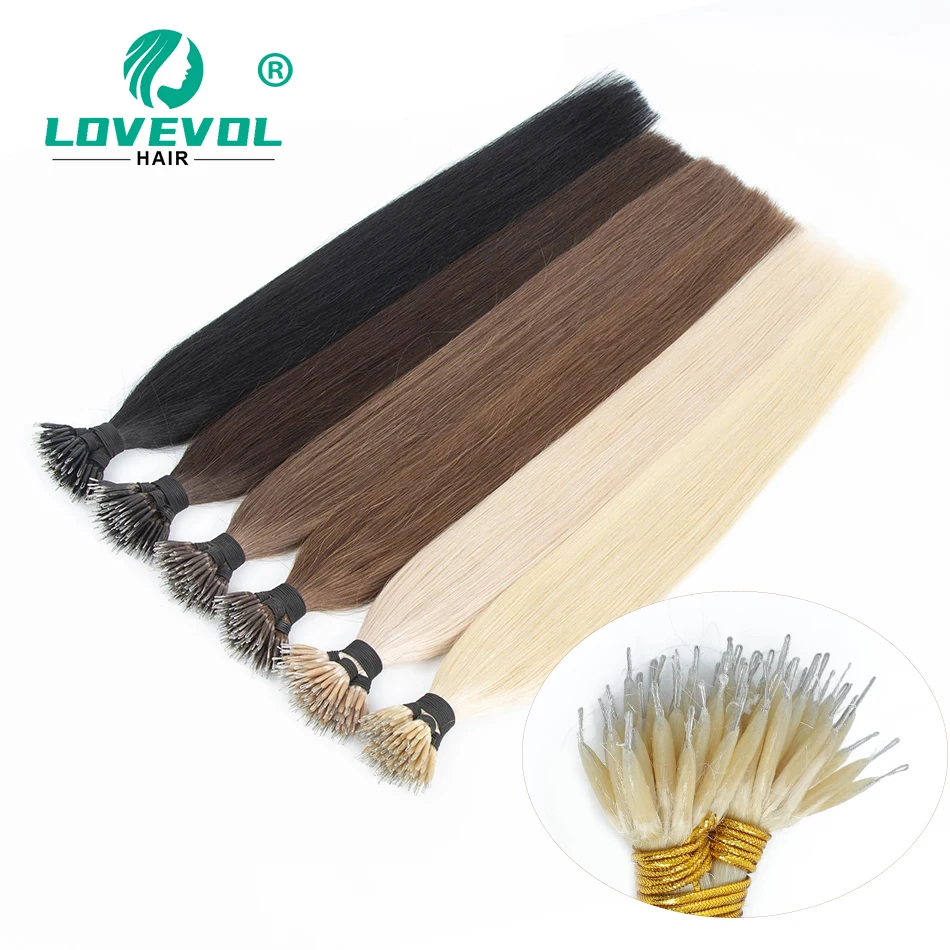 Lovevol 50 Strands Nano Ring Beads 100% Human Hair Extensions 50G/Pack Thick Natural Smooth Remy Hair Full Head Any Color