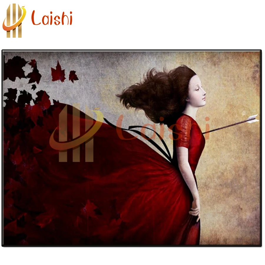 5D Diamond Painting for Home Decoration, Fantasy Girl in Red, Arrow, Cartoon, Full Drill, Square, Round, Diamond Embroidery, Art