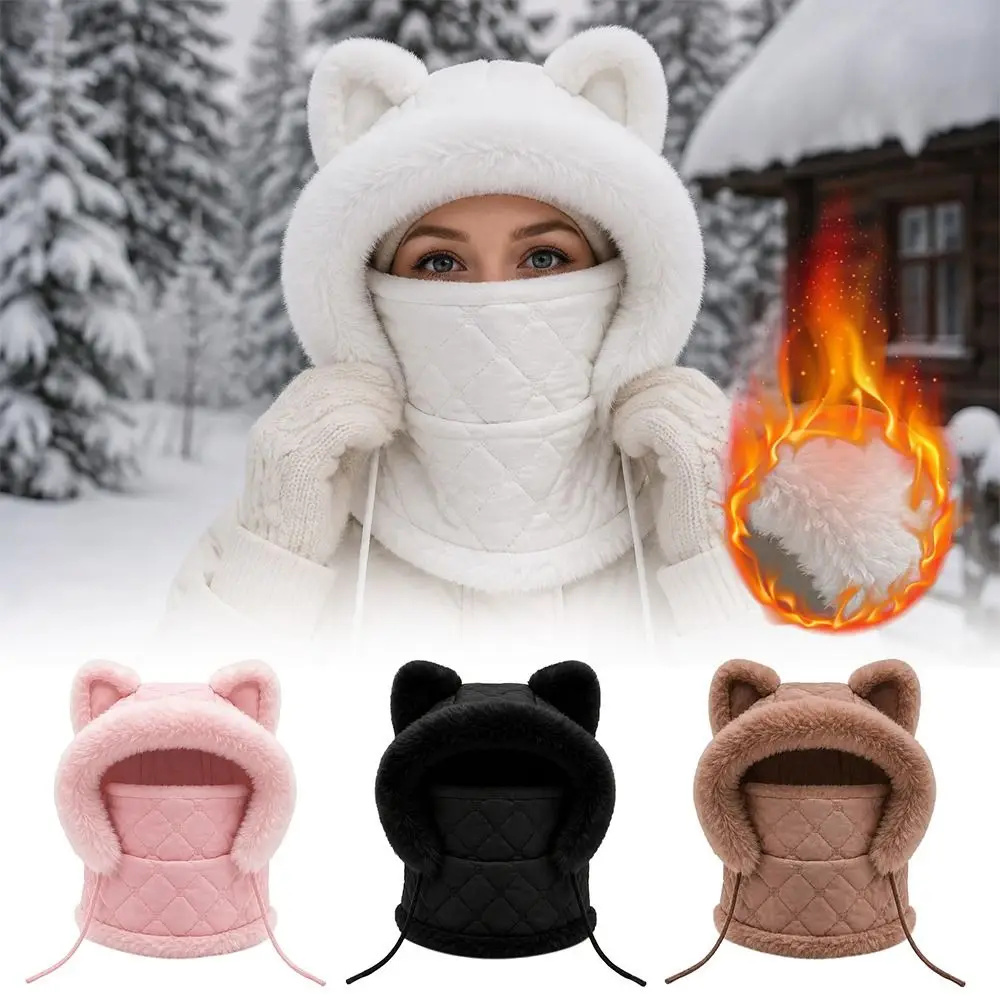 Windproof Winter Balaclava Hat Zipper Closure Thick Fleece Lining Full Face Neck Warmer Full Face Coverage Faux Fur Trim