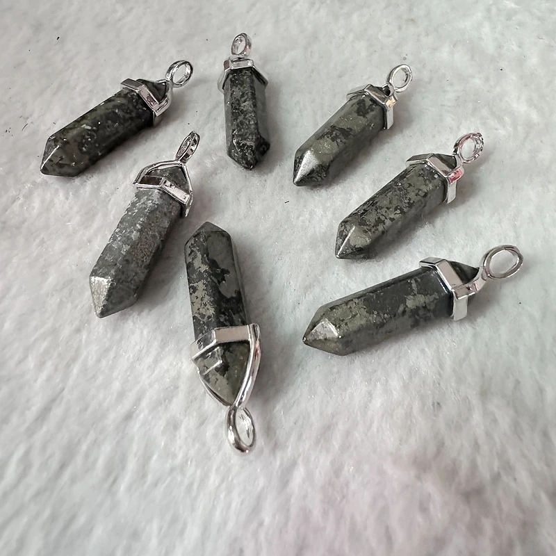 

Wholesale 5pcs Natural Pyrite Iron Healing Point Bead Pendant Gemstone Hexagon Point Necklace,Apporx 8x33mm