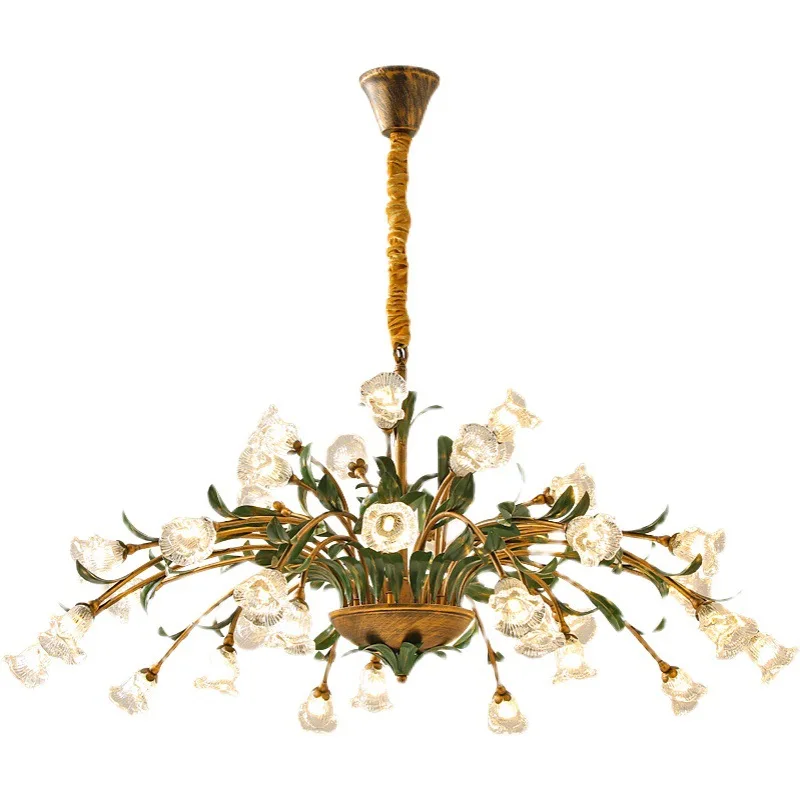 

French pastoral chandelier American country living room light simple European retro creative flower bedroom dining room light