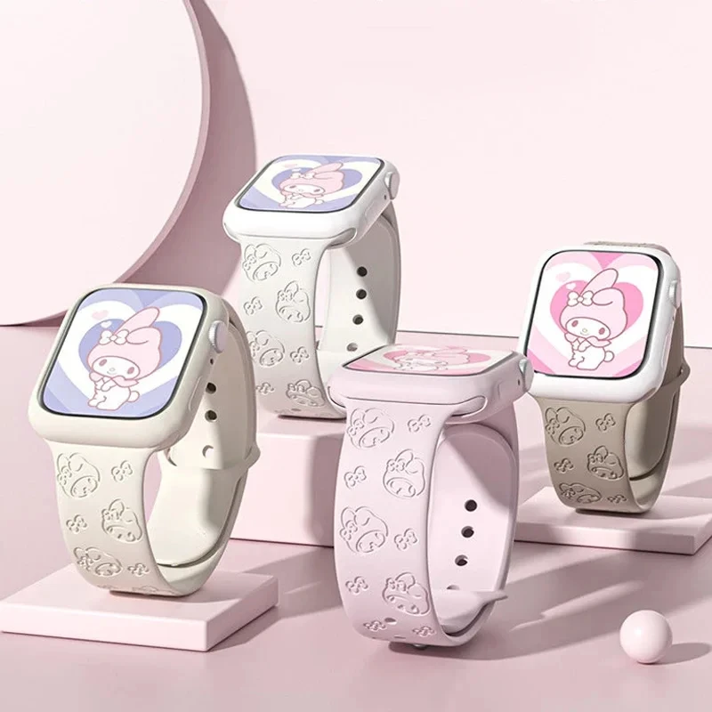 Sanrio Hello Kitty-防水ブレスレット,壁掛け時計ストラップ,Apple Watch,iwatch 7,se 4,5,6,8,ウルトラ,44mm, 40mm, 45mm, 41mm 49mm、42mm、38mm