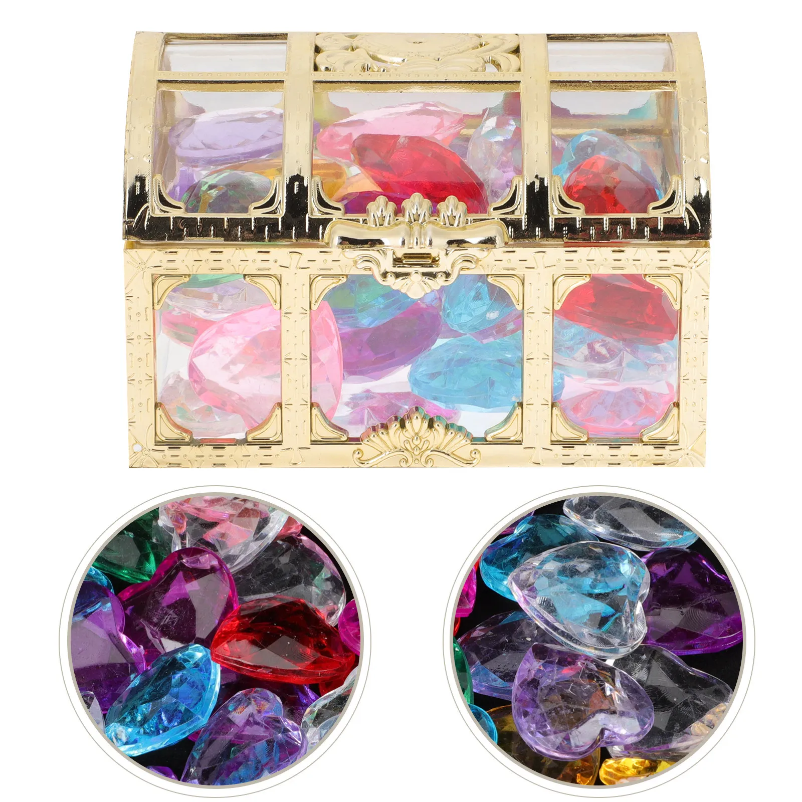 Kids Treasure Chest Set with Lightweight Acrylic Gemstones for DIY Crafts, School Activities & Home Play
