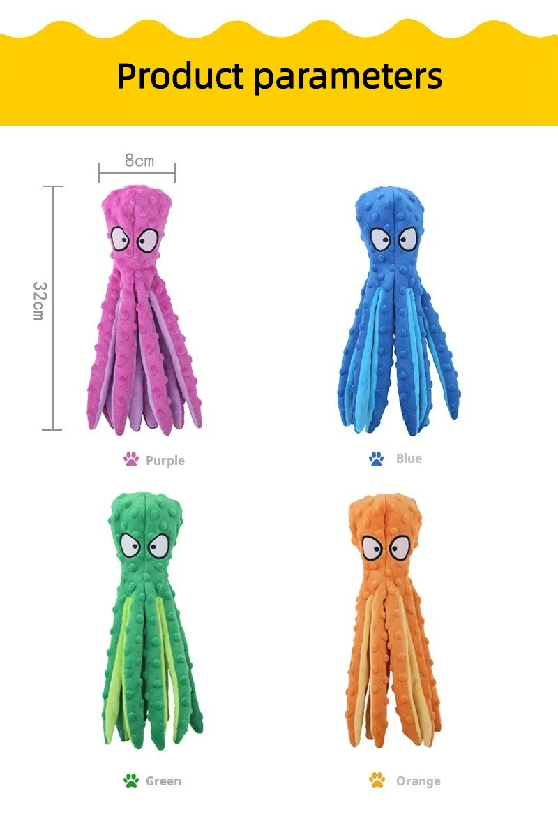 Plüsch-Oktopus-Hundespielzeug, interaktives Spielzeug, unzerstörbar, bissfest, mit Sound, quietschendes Oktopus-Rassel-Spielzeug für Welpen und Hunde – Detail 1