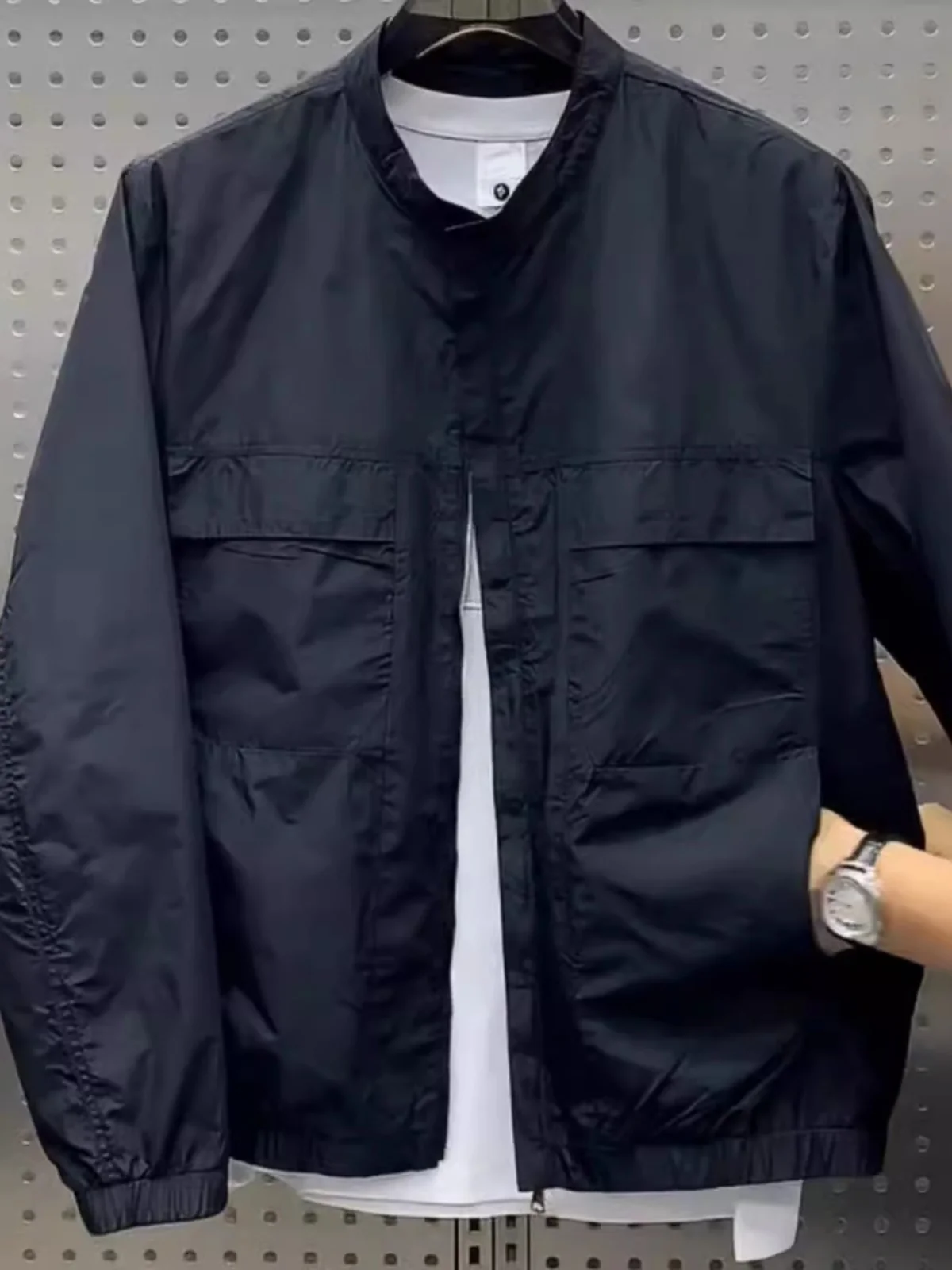 

Casual Japanese Sle Workwear Jaet Ball Collar Men's ort Faion Urban Anti-Wind Outerwear Polyester Fiber Zipper Sve