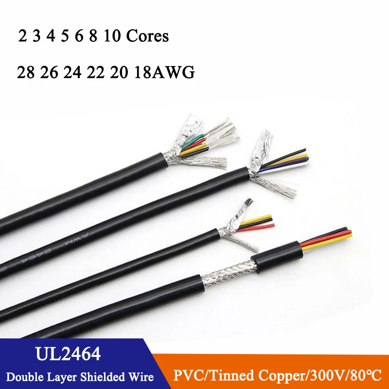 

UL2464 Double Layer Shielded Wire 28 26 24 22 20 18AWG Channel Audio Line 2 ~10Cores Copper Signal Control Cable Sheathed Wires