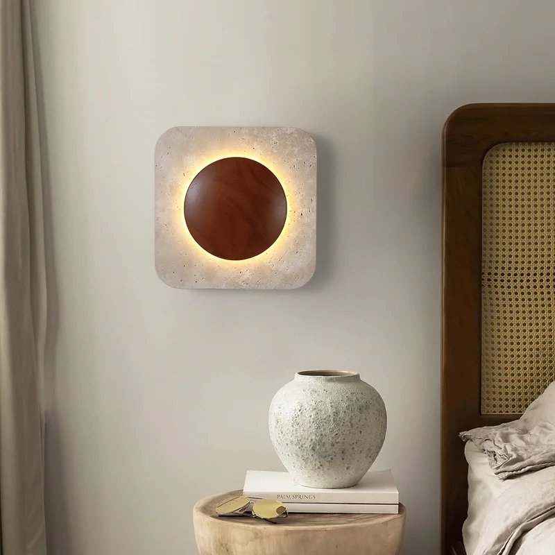 Vintage Square Shape Natural Stone Art Decoration Wall Lamp Interior Wall Lights Bedroom Decor Bedside Led Sconce Home-appliance