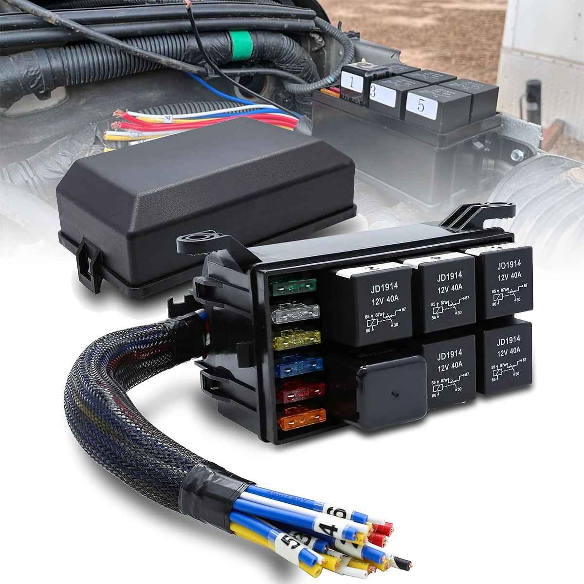 12V 6 Slots Pre-Wired Fuse Relay Box, Universal Fuse Distribution Block Panel and Relay Kit